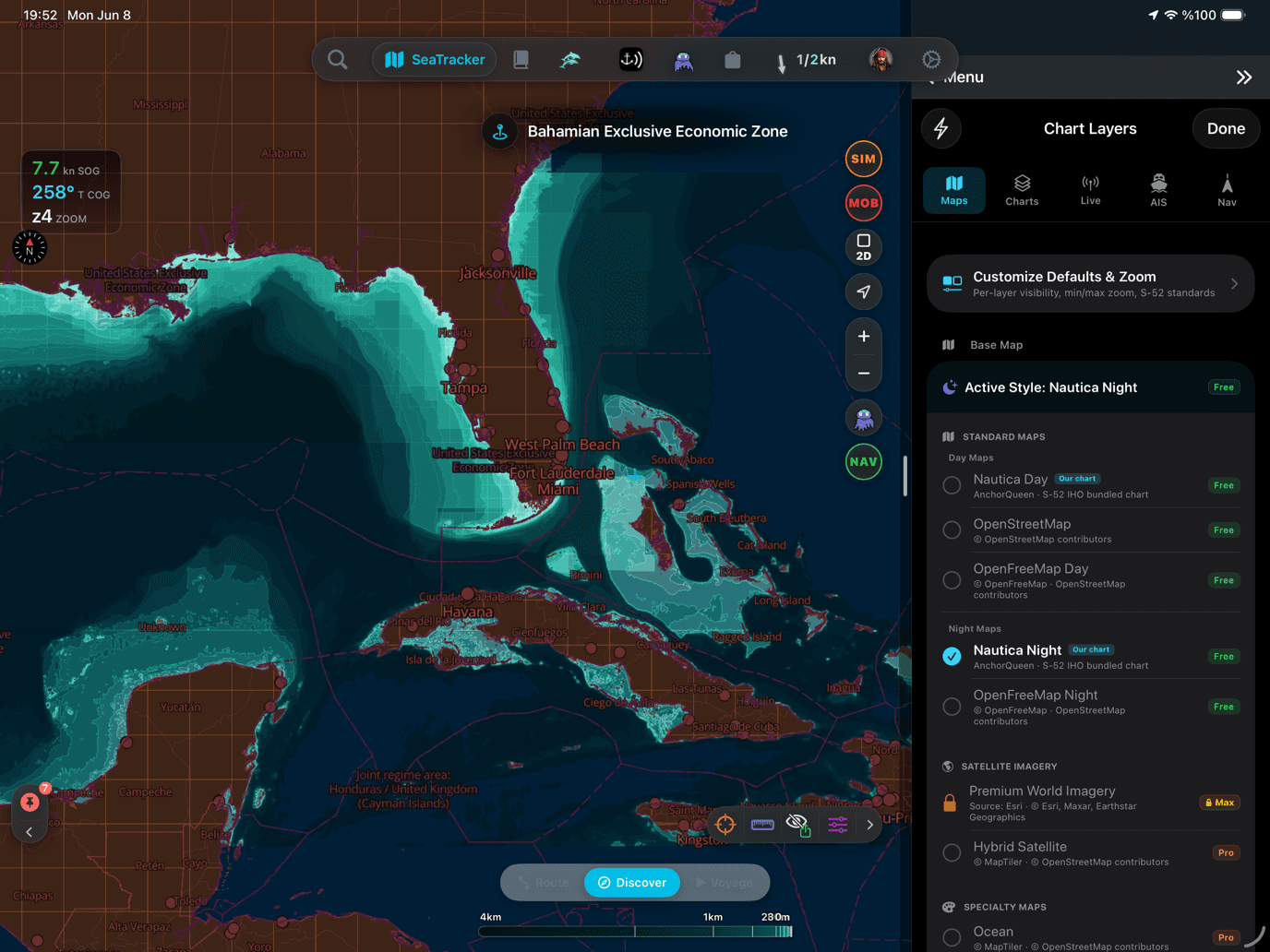 Nautica night chart screenshot
